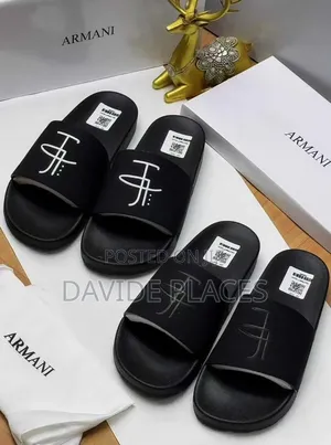 Quality Original Armani Unisex Leather Slide Dark Black
