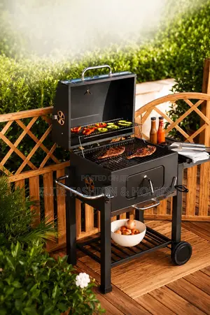 Heavy-Duty Smokeless BBQ Charcoal Grill Trolley With Side Table