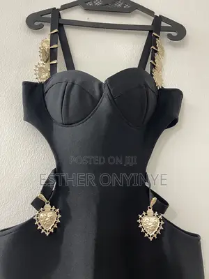 Black With Gold Embellishments Bandage Dress.