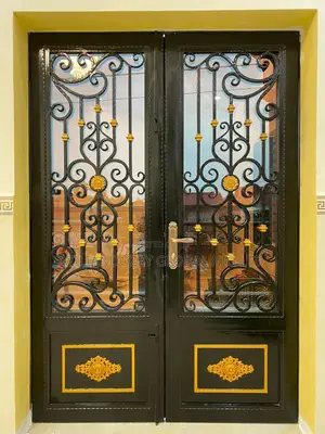 Metal and Glass Wrought Iron Door