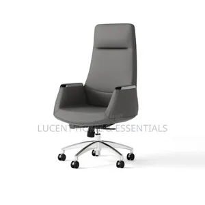 Luxury High-Back Executive Chair Sleek Charcoal Grey Leather