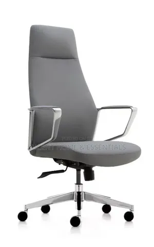 Luxury High-Back Executive Chair Sleek Grey Leather Chrome