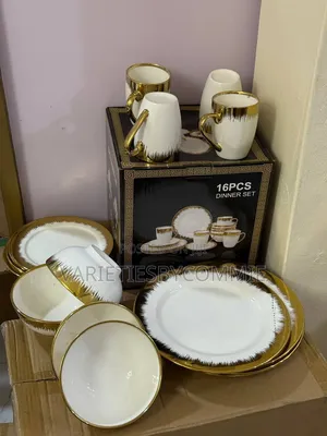 16pcs Quality Gold White Luxury Ceramic Dinner Set Circular Shaped