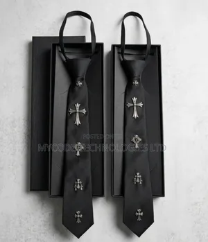Chrome Hearts Cross Stud Black Silk Tie - Adjustable