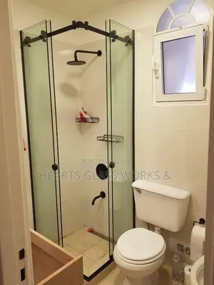 Double Panel Glass Sliding Shower Cubicle, Matt Black Finish