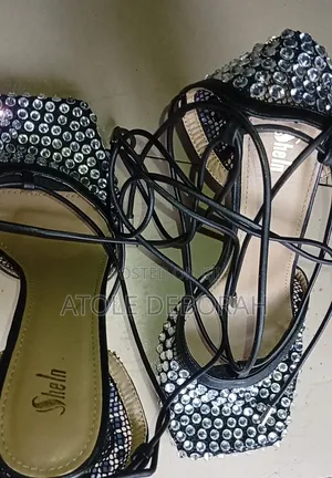 Shein Black Rhinestone Lace -Up Stiletto Heel -40