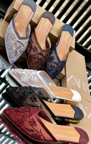 Zara Beaded Lace Mesh Mules — Low Heel Women Slippers Lagos
