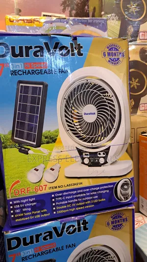 Duravolt 7" Rechargeable Fan + Solar + 2 Led 3 in 1