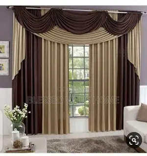 Premium Royal Curtain Set Brown and Beige Design