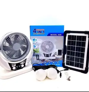 Rechargeable 4 In 1 Fan With Led Lamp, Solar Panel, 2 Bulbs