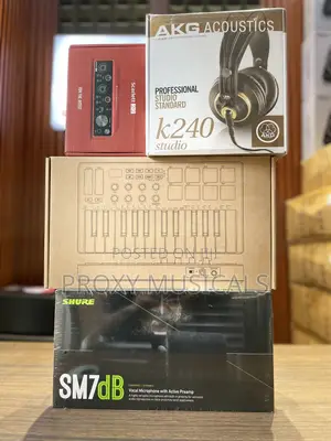 Mvave Midi Keyboard, Scarlett 2i2, Akg Headphone and Sm7db Mic
