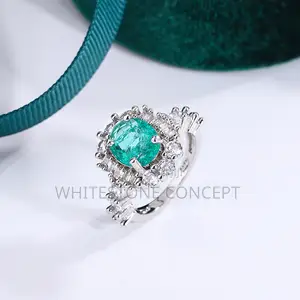 Exquisite Paraiba Green Diamon Silver 925 Plated Engagement/Wedding Ri