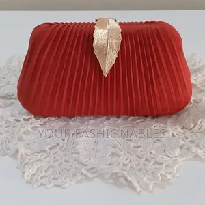 Brick Red Pleated Velvet Clutch Purse