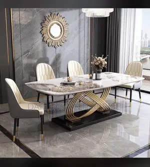 Luxury 6-Seater Marble Dining Sets With Modern Gold