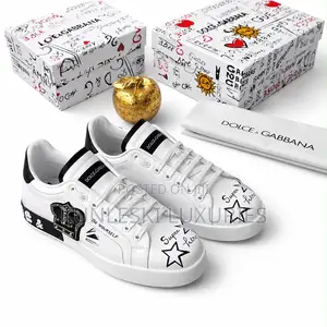 Original Dolce Gabbana White Crown Leather Sneakers