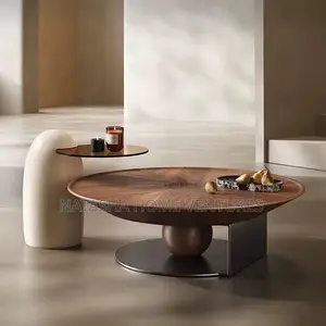 Luxury Large Round Wooden Coffee Table With Sculptural Pedestal Base