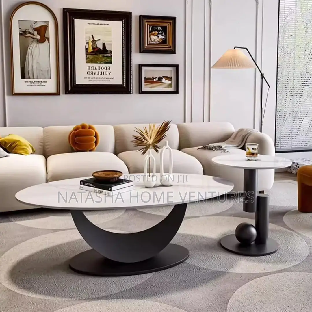 Oval Sintered Stone Coffee Table Side Table Set