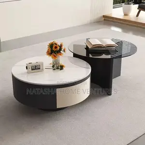 Round Nesting Coffee Table Set – Marble Smoked Glass Center Table