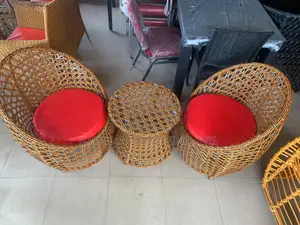 Rattan Barrel Chair Drum Table Set –