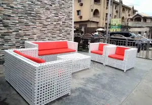 White Rattan Outdoor Sofa Set With Coffee Table 7 Seaters