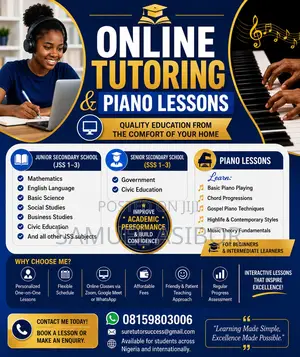 Online Tutor for JSS SSS + Piano Instructor