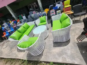 6 Seater White Crescent Rattan Outdoor Lounge Set