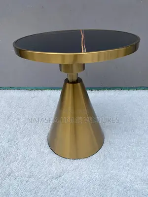 Gold Cone Base Side Table (Black Top)