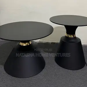 2 in 1black Matte Round Coffee Marble Table Set