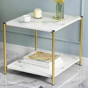 White Marble 2-Tier Side Table
