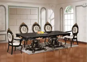 Royal Black Gold Baroque Dining Set 8 Seaters