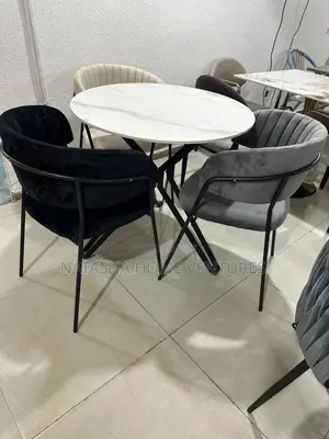 Round Marble-Top Dining Set With Velvet Chairs (3 Seaters $
