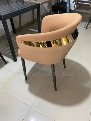 Luxury Dining Chair With Gold Band Detail (Beige/Nude)