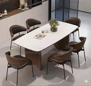 6-Seater Rectangular Dining Set (White Stone Top Walnut Chairs)
