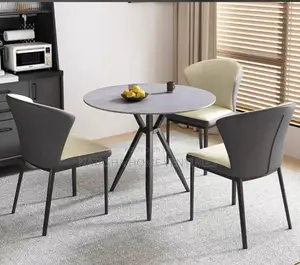 Round Dining Set With Wing Chairs (Grey, 3 Seater)