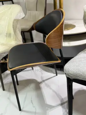 Designer Walnut Black Leather Dining Chair
