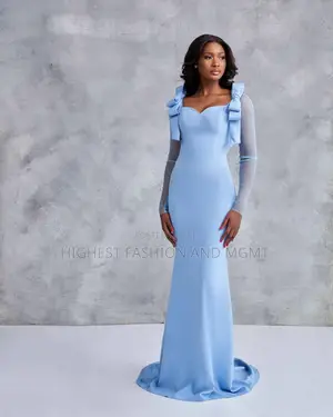 Crepe Dress With Mesh Long Sleeves, Sweetheart Neckline