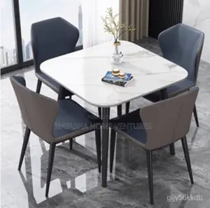 Square Marble Dining Set With Leather Armchairs (4 Seater)