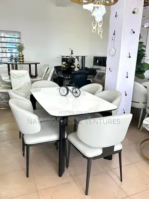 6-Seater Dining Set (White Marble Black)
