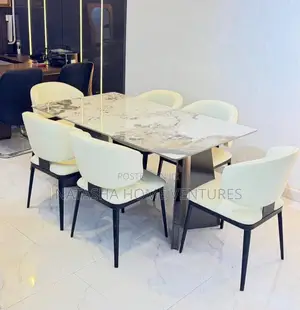 6-Seater Luxury Marble Dining Set (Gold Veined Cream)