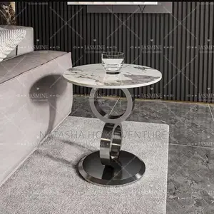 Marble-Top Side Table With Interlocking Ring Base (Silver)