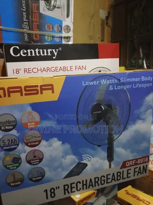 18" Qasa Rechargeable Standing Fan, With 3 Blade and 1 Year Warranty.