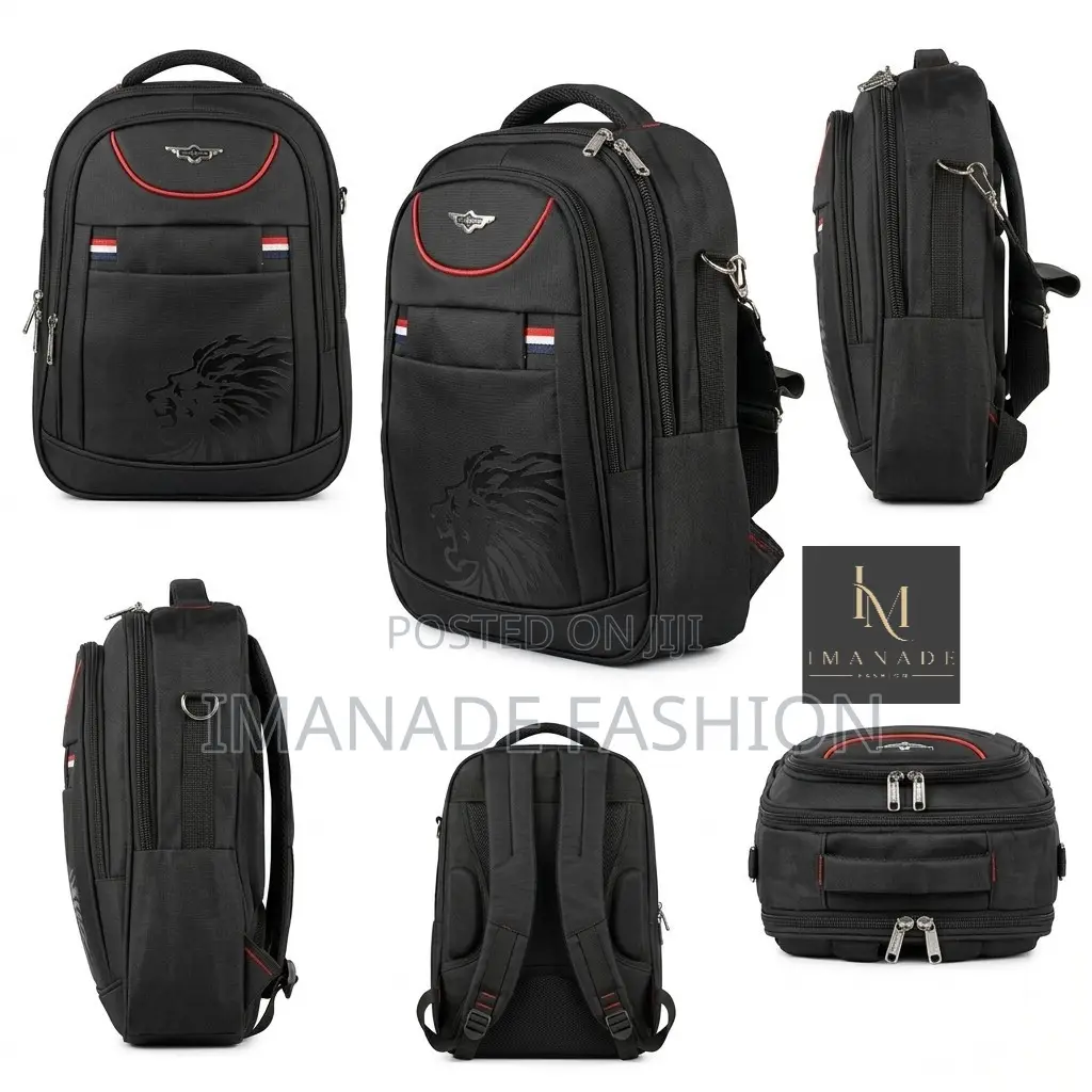 Lion Badge Backpack – Black Red (Medium)