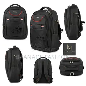 Lion Badge Backpack – Black Red (Medium)