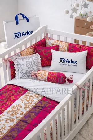 Baby Cot Set (Baby Cotton Duvet, Bedsheet,3 Throw Pillows)