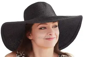Black Floppy Straw Hat Adjustable Inner Band (Foldable Lightweight )