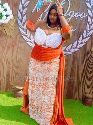 Luxury Orange White 3d Floral Occasion Gown