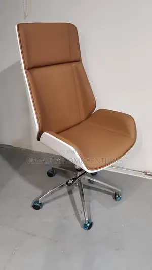 High-Back Executive Office Chair – Tan Leather White Shell