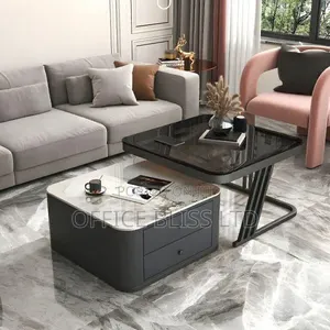 Exquisite Marble/ Dark Glass 2 in 1 Drawer Center Table