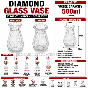 Diamond Glass Vase Set of 2 – Elegant Clear Decorative Flower Vases