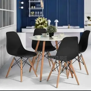 Mid-Century Modern Dining Set ,White Table + 4 Black Chairs.